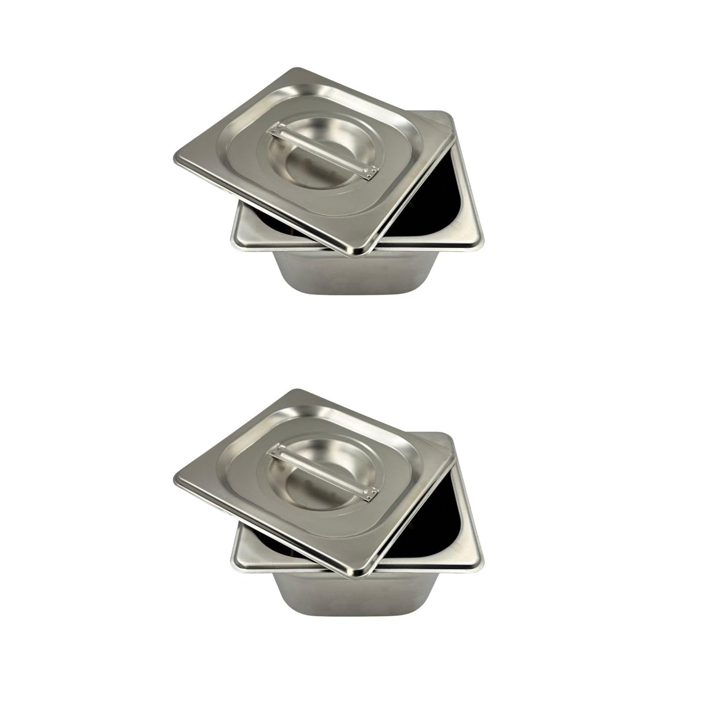 GURUBHAI EQUIPMENTS Stainless Steel 1/6 GN Pan with Lid – 100mm (4" Deep) Gastronorm Food Container | Easy-to-Clean Storage Solution for Commercial Kitchens, Restaurants & Catering (Set of 2)