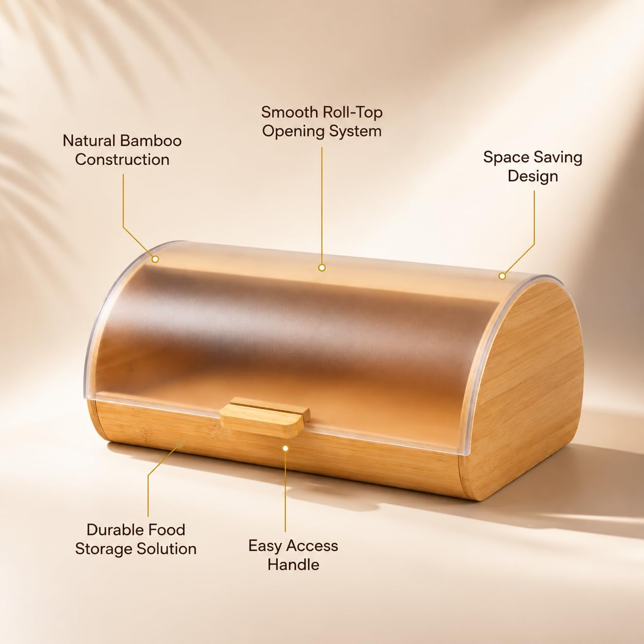 GURUBHAI EQUIPMENTS Bamboo Bread Box with Roll Top Cover | Large Bread Storage Box for Kitchen Counter | Keeps Bread Fresh | Modern Wooden Bread Bin for Home & Cafes