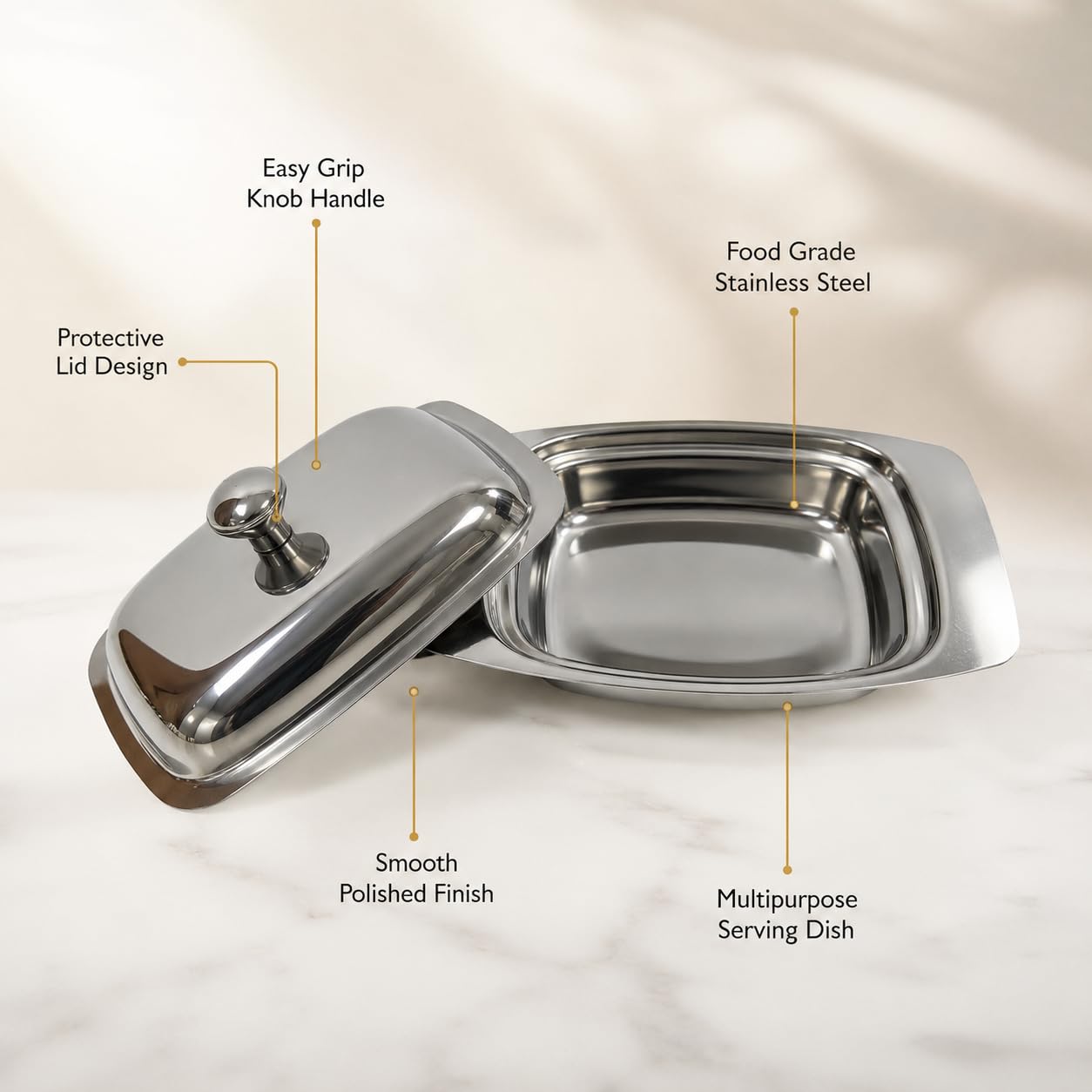 Gurubhai Equipments Stainless Steel Butter Dish with Lid – Rust-Free Butter Box for Storage & Table Serving | Elegant Serveware for Home, Café & Restaurant Use