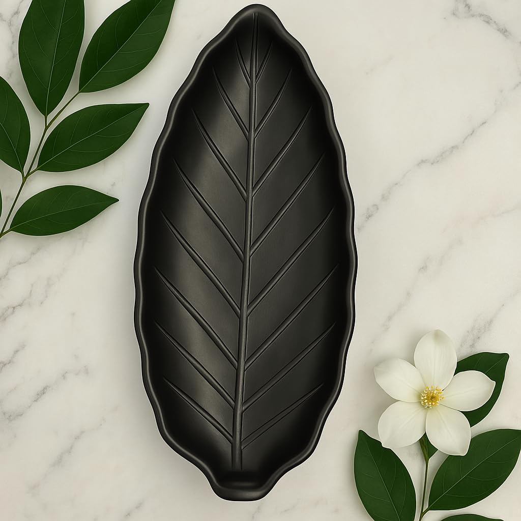 GURUBHAI EQUIPMENTS Leaf-Shaped Melamine Platter Set of 6 | 28cm Decorative Serving Trays for Snacks, Appetizers & Desserts | Matte-Finish Serving Platter for Home, Parties & Restaurants