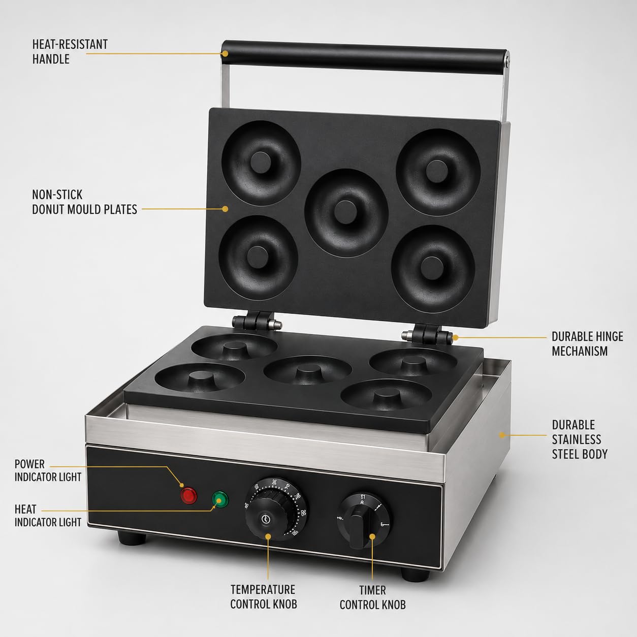 Gurubhai Equipments Donut Waffle Machine, Commercial Electric Waffle Maker Machine, Professional Donut Waffle Baker for Cafe Bakery Restaurant