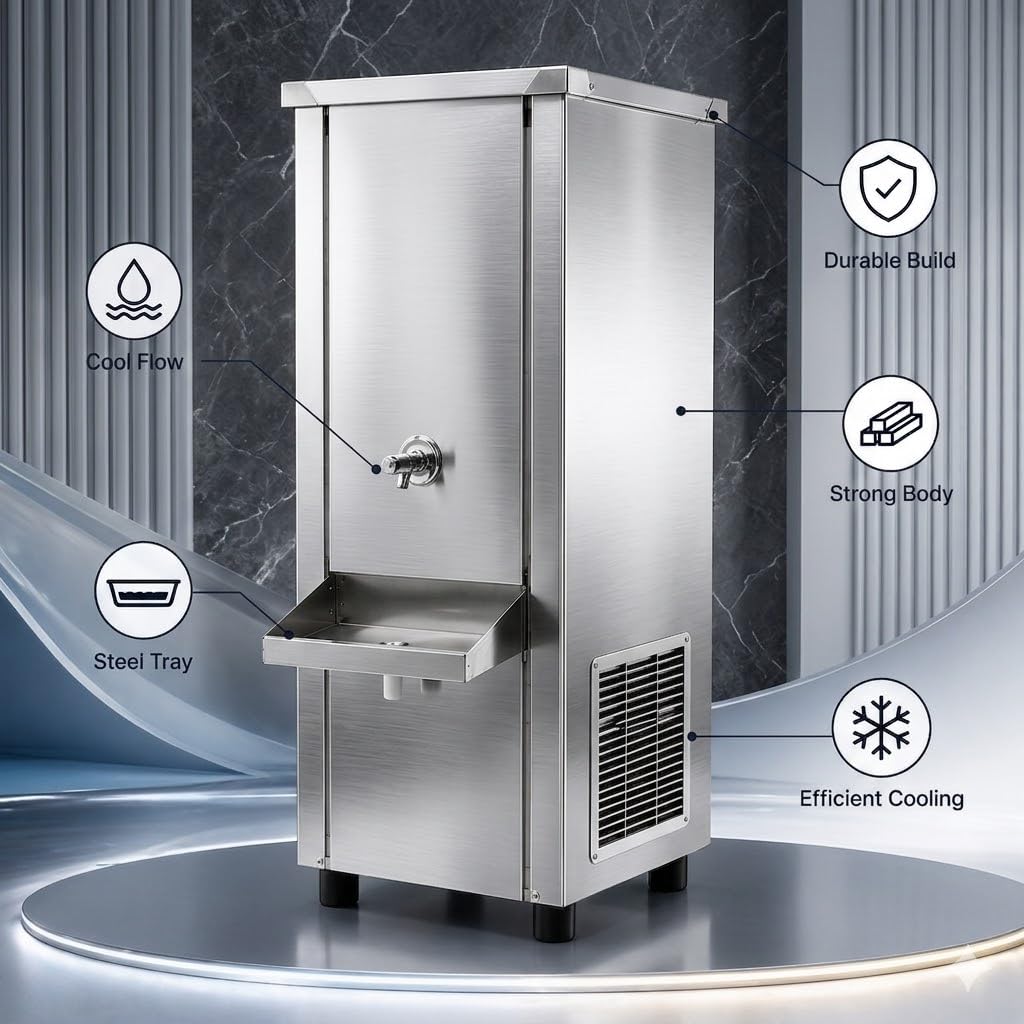 Gurubhai Equipments 40L Stainless Steel Water Cooler | Commercial Drinking Water Cooler Machine | Heavy Duty Electric Water Cooler for Office, School & Restaurant