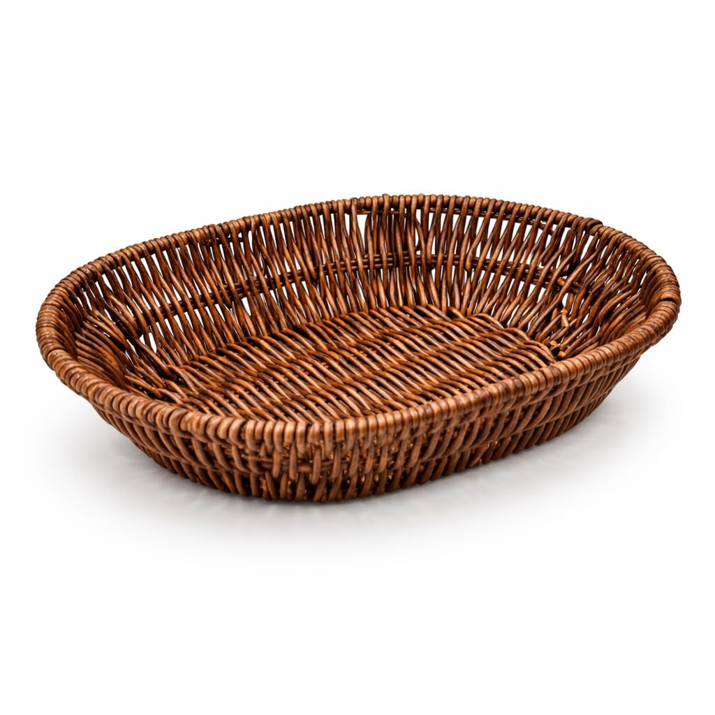 Gurubhai Equipments Oval Bread & Roti Serving Basket | Restaurant Style Chapati & Naan Basket for Dining Table | Brown Tabletop Bread Basket for Home, Hotel & Cafe