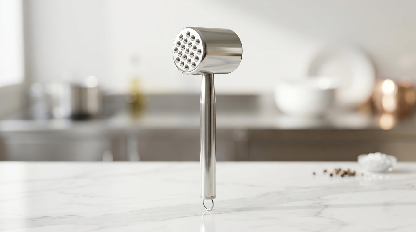 Gurubhai Equipments Stainless Steel Meat Tenderizer Mallet Dual Sided Meat Hammer for Chicken Steak Beef Veal Cutlets Kitchen Meat Pounder Tool