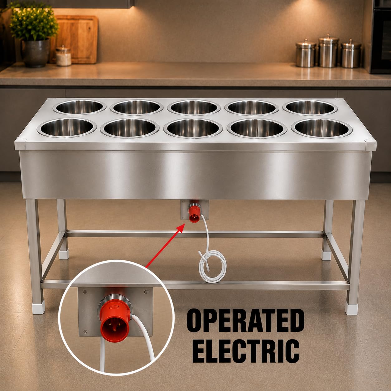 Gurubhai Equipments 10 Pot Electric Bain Marie Commercial Food Warmer Stainless Steel Steam Table Buffet Counter for Hotel Restaurant Catering