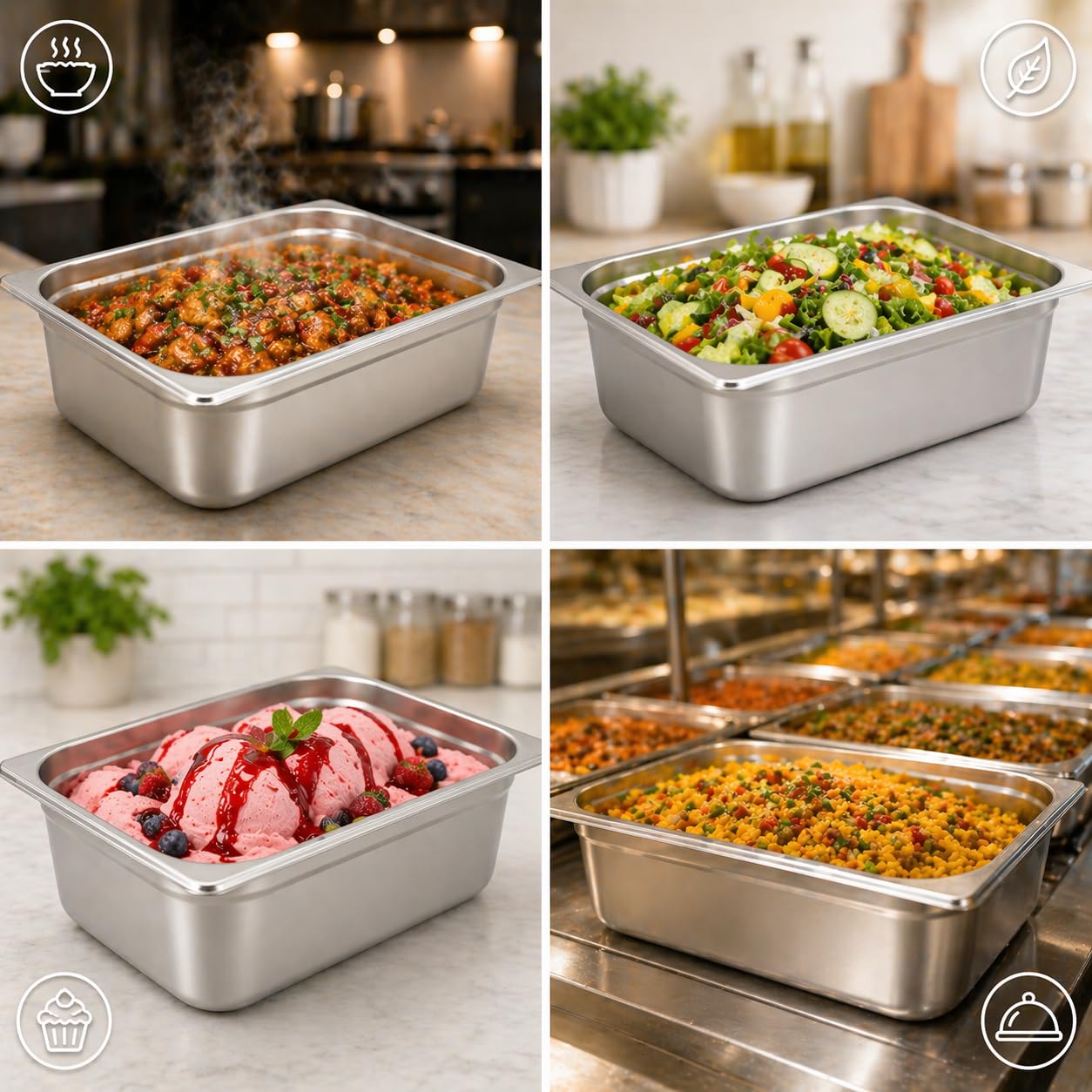 GURUBHAI EQUIPMENTS Gn Pan Food Container 1/2 100mm (4" Deep) Stainless Steel Gastronorm Pan with Lid-(Set of 1) – Easy-to-Clean Food Storage Solution for Commercial Kitchens, Catering use