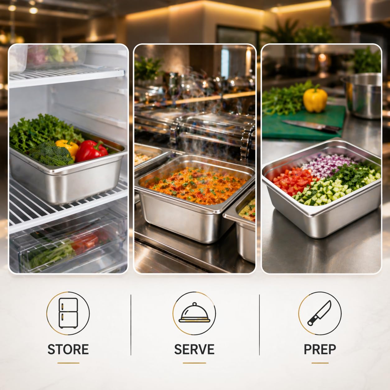 GURUBHAI EQUIPMENTS GN Pan Food Container 1/2 100 mm (4" Deep) Stainless Steel Gastronorm Pan, Easy-to-Clean Food Storage Solution for Commercial Kitchen & Catering Use