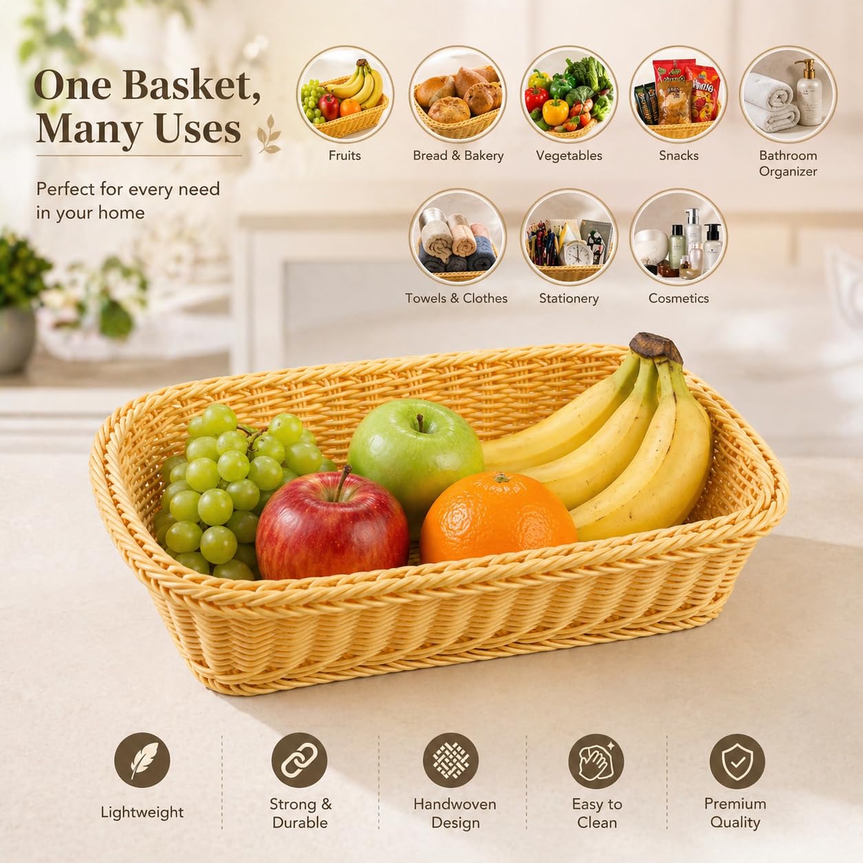 Gurubhai Equipments Rattan-Style Bread & Roti Basket – Set of 6 | Oval Woven Serving Basket for Snacks, Bakery Items, Chapati & More | Lightweight & Easy-to-Clean for Homes, Cafés & Restaurants