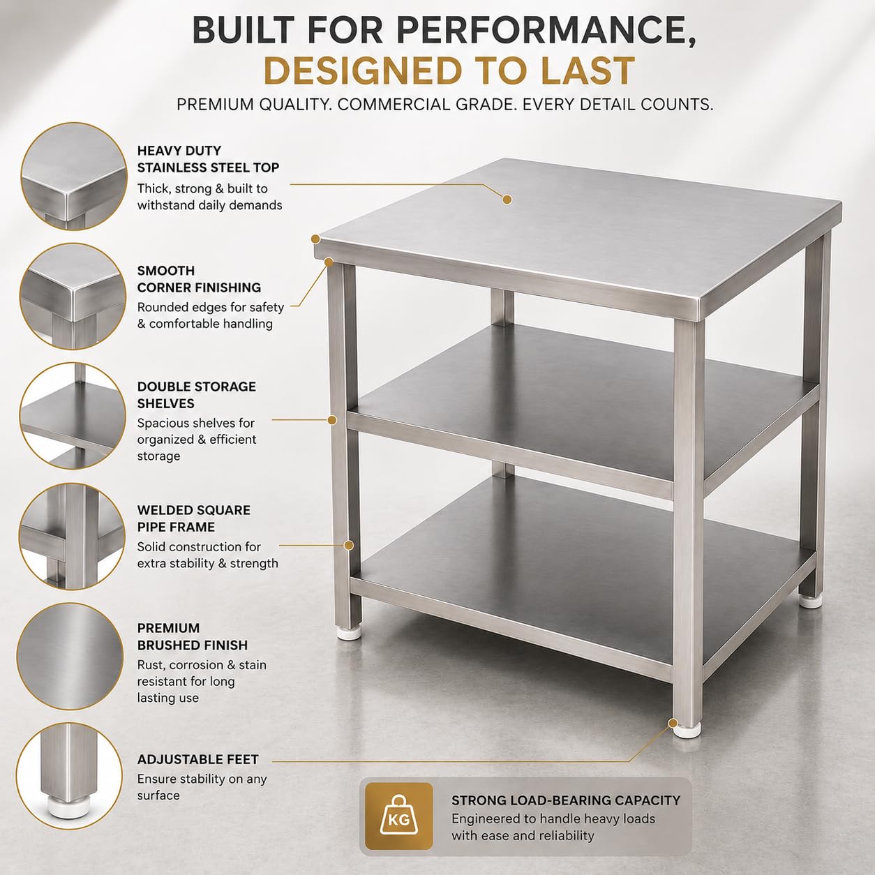 GURUBHAI EQUIPMENTS Kitchen Service Table SRV-TBL-45X24