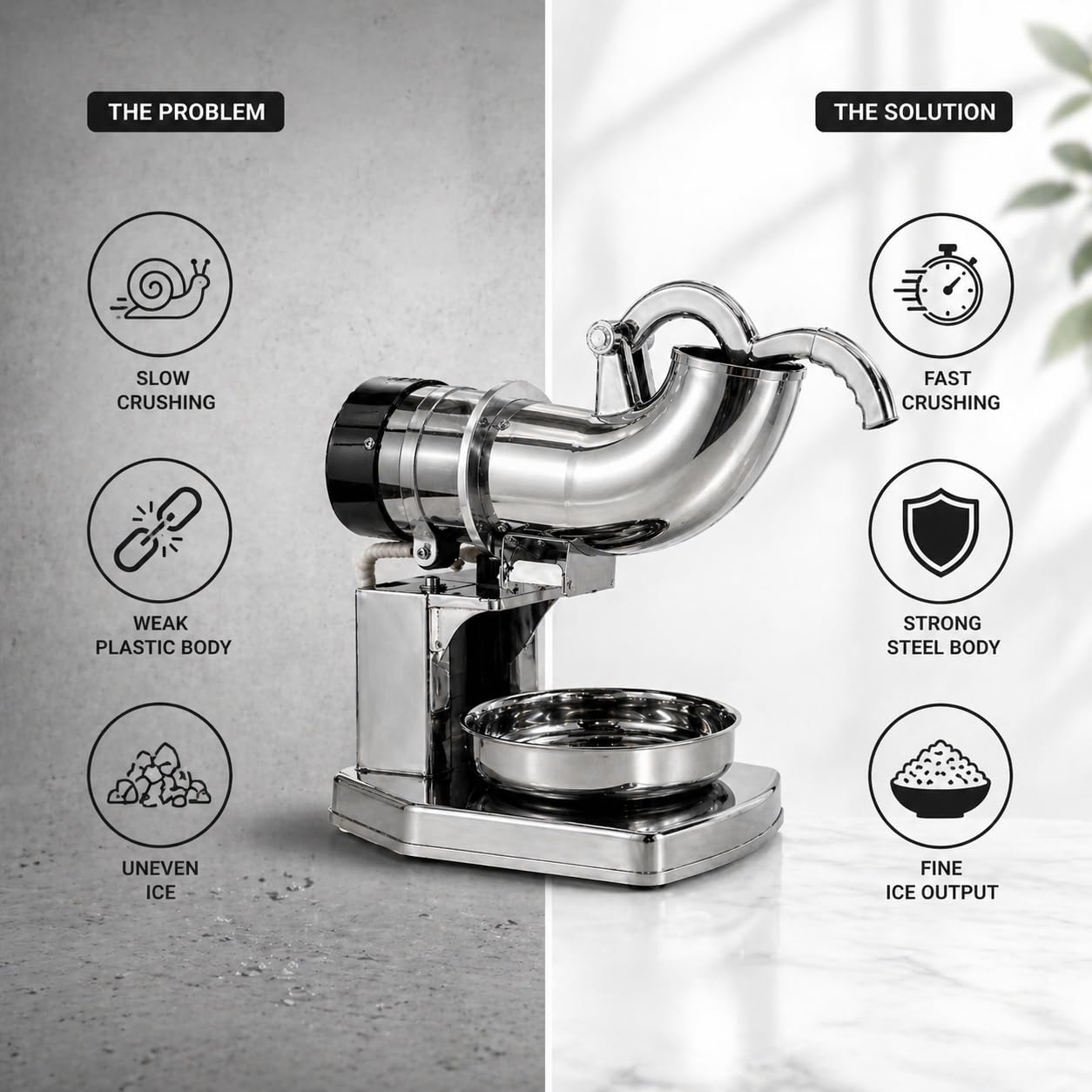 Gurubhai Equipments Commercial Heavy Duty Stainless Steel Gola Machine | Electric Ice Shaver & Ice Crusher | Snow Cone Maker for Juice Shop, Restaurant, Café & Home Kitchen