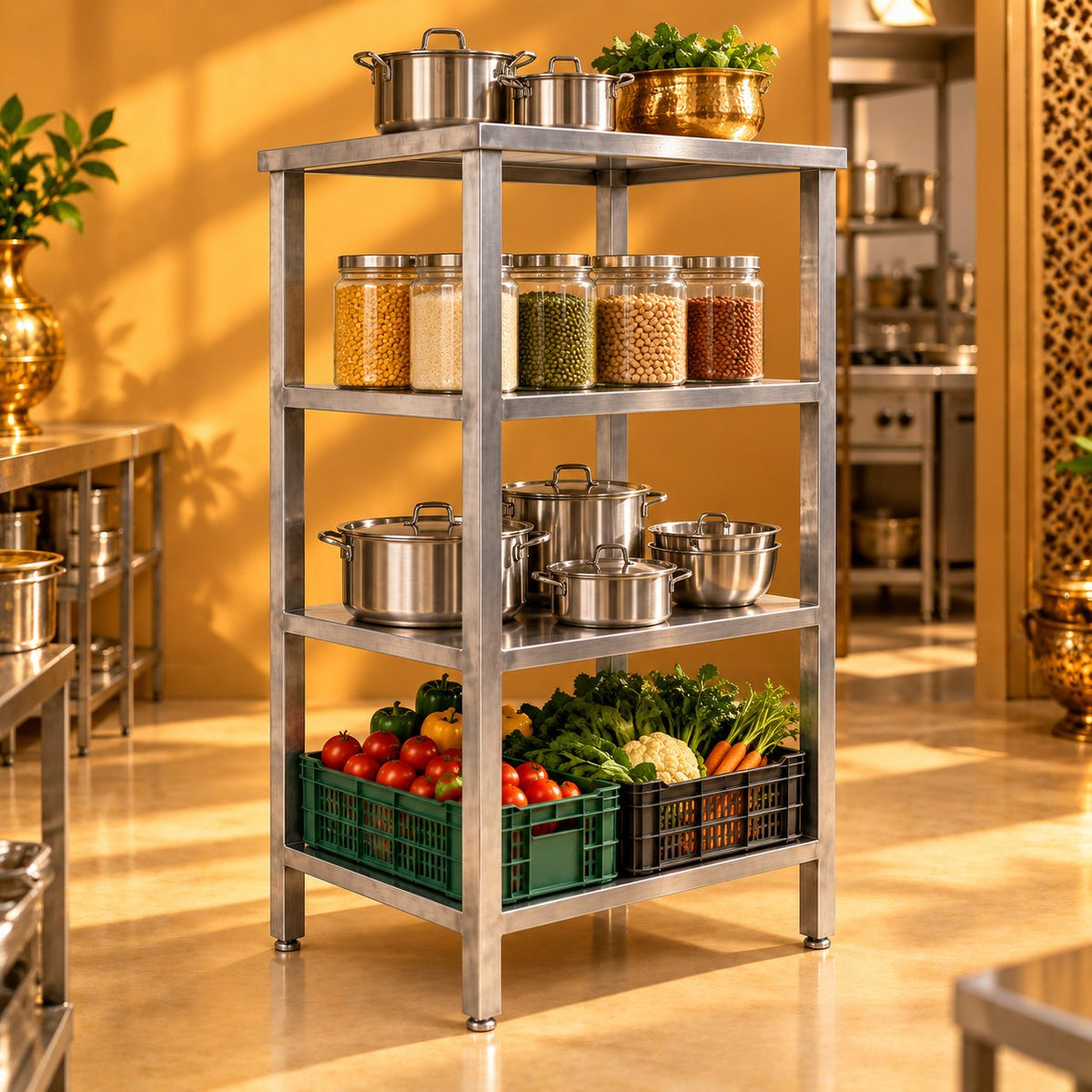 Gurubhai Equipments Vegetable Crate Rack – Real-Life Use