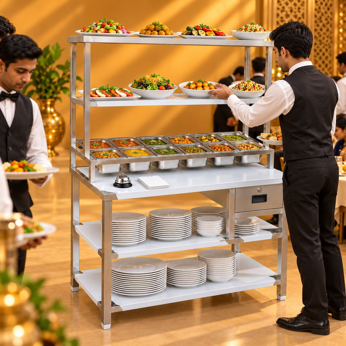 Gurubhai Equipments Pickup Table With GN Pan Stand – Real-Life Use