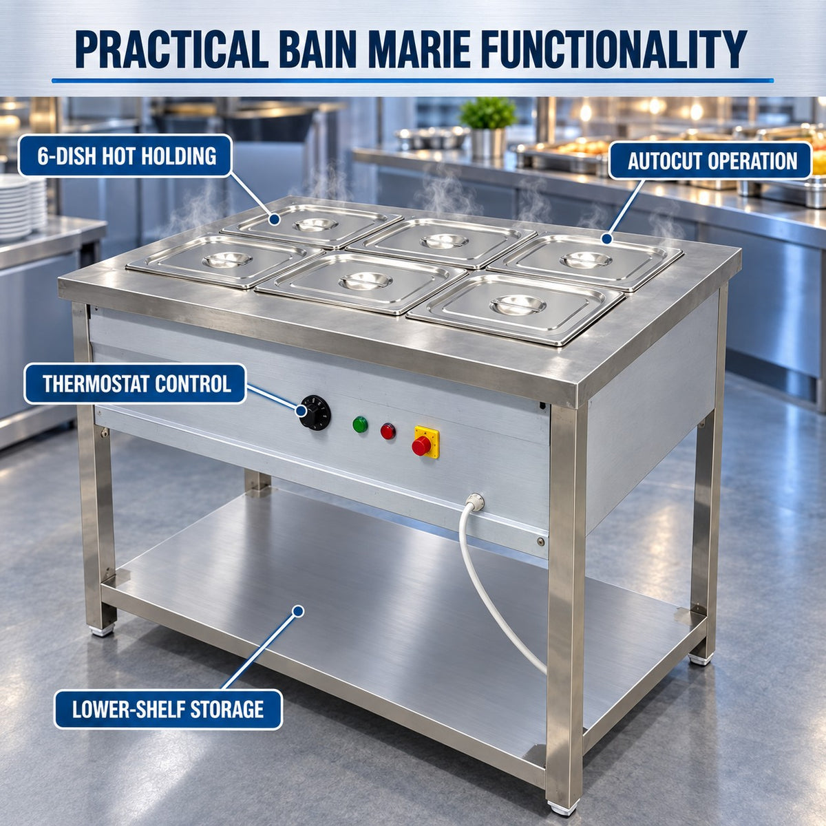 6 GN 1/2 Pan Electric Bain Marie – 45 × 27 × 32 in