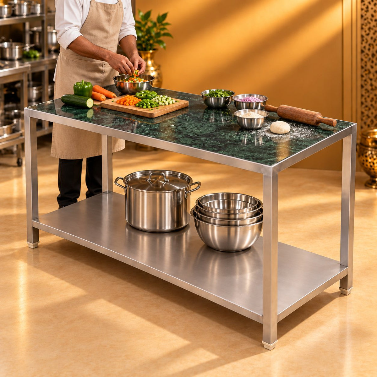 Gurubhai Equipments Marble Table (1 Undershelf) – Real-Life Use