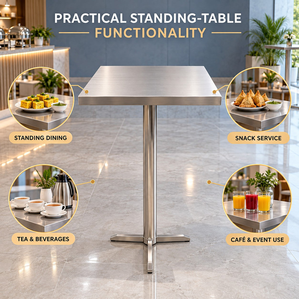 Square Standing Dining Table – 24 × 24 × 44 in
