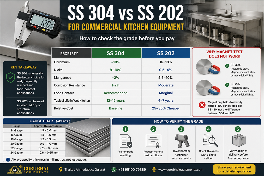 SS 304 vs SS 202 for Commercial Kitchen Equipment: How to Check the Grade Before You Pay