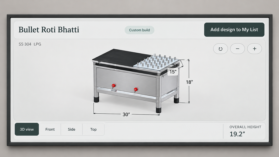 AI-enhanced illustration based on an actual Gurubhai Kitchen Studio Bullet Roti Bhatti customiser photo.