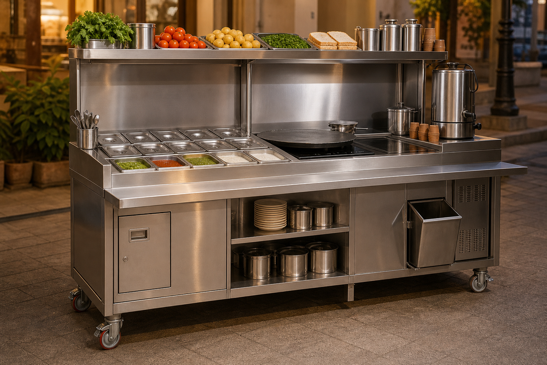 Custom stainless steel street food counter for Indian food business