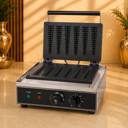 Commercial 6-Lolly Electric Waffle Maker with Timer & Temperature Control 16x38