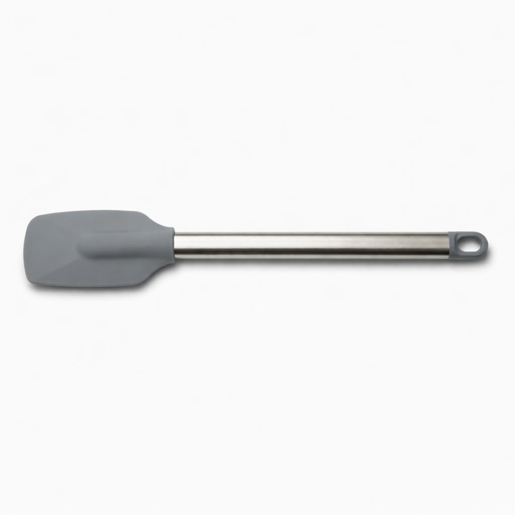 Silicone Spatula with Stainless Steel Handle | Heat-Resistant Grey Kitchen Utensil for Cooking, Baking & Mixing
