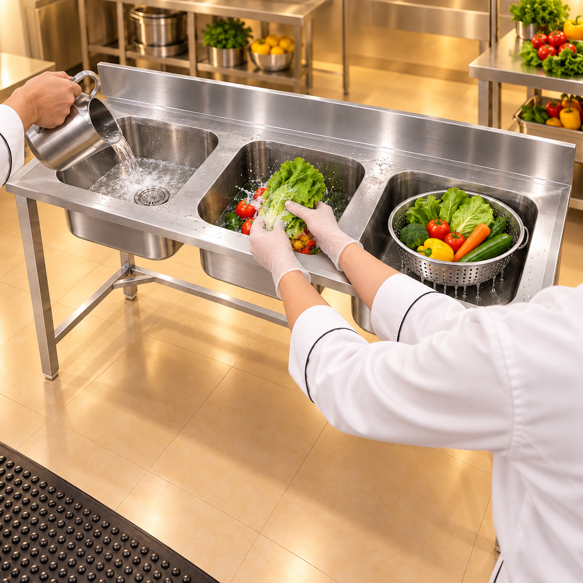Gurubhai Equipments Three-Sink Commercial Unit – In Use