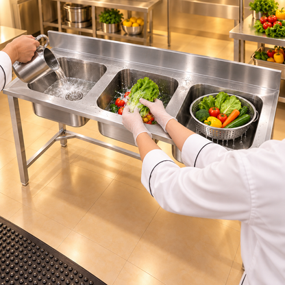 Gurubhai Equipments Three-Sink Commercial Unit – In Use