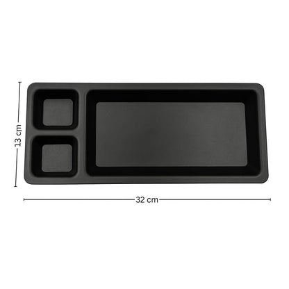GURUBHAI EQUIPMENTS Black Plastic Rectangular Serving Plates with 3 Compartments | Multi-Section Snack & Starter Tray for Sauce, Chutney & Snacks | for Home, Hotel & Restaurant Use (Set of 6)