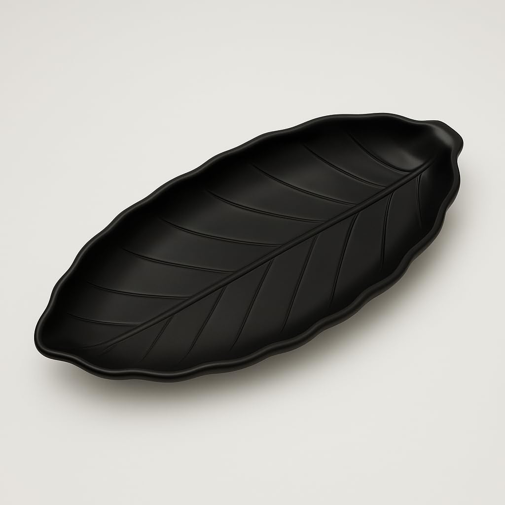 GURUBHAI EQUIPMENTS Leaf-Shaped Melamine Platter Set of 6 | 28cm Decorative Serving Trays for Snacks, Appetizers & Desserts | Matte-Finish Serving Platter for Home, Parties & Restaurants