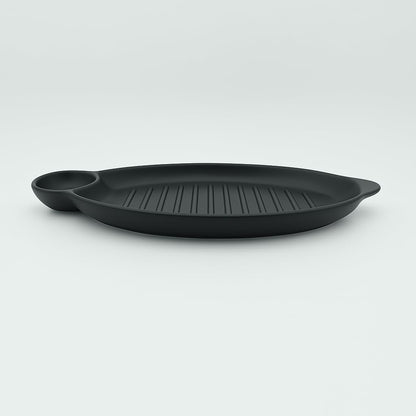 GURUBHAI EQUIPMENTS Melamine Serving Platter with Dip Section – Set of 6 | Rectangular Grill Tray for Tikka, Momos, French Fries & Snacks | Unbreakable | Stylish Party Serving Plate | Black
