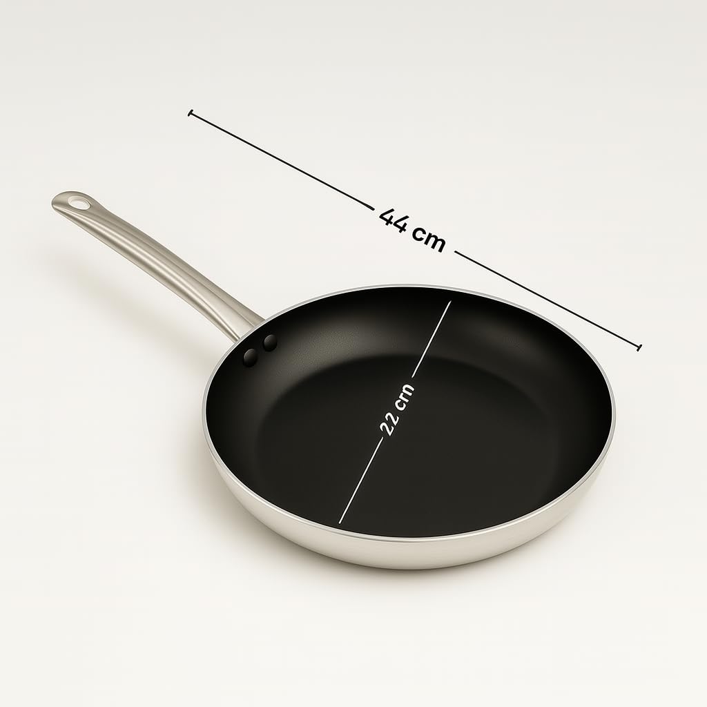 GURUBHAI EQUIPMENTS Premium Non-Stick Frying Pan with Stainless Steel Handle | Heavy Duty Fry Pan for Induction | Easy Clean Tawa for Roti, Omelette, Pancake, Cooking & Frying | 22 cm