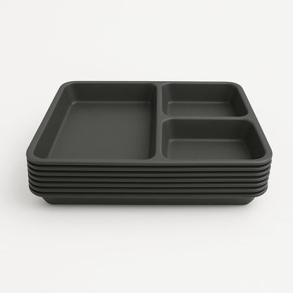 GURUBHAI EQUIPMENTS Plastic Pav Bhaji Plate 3 in 1 Partition Compartment Plate Set of 6 (23x23 Cm)