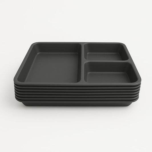 GURUBHAI EQUIPMENTS Plastic Pav Bhaji Plate 3 in 1 Partition Compartment Plate Set of 6 (23x23 Cm)