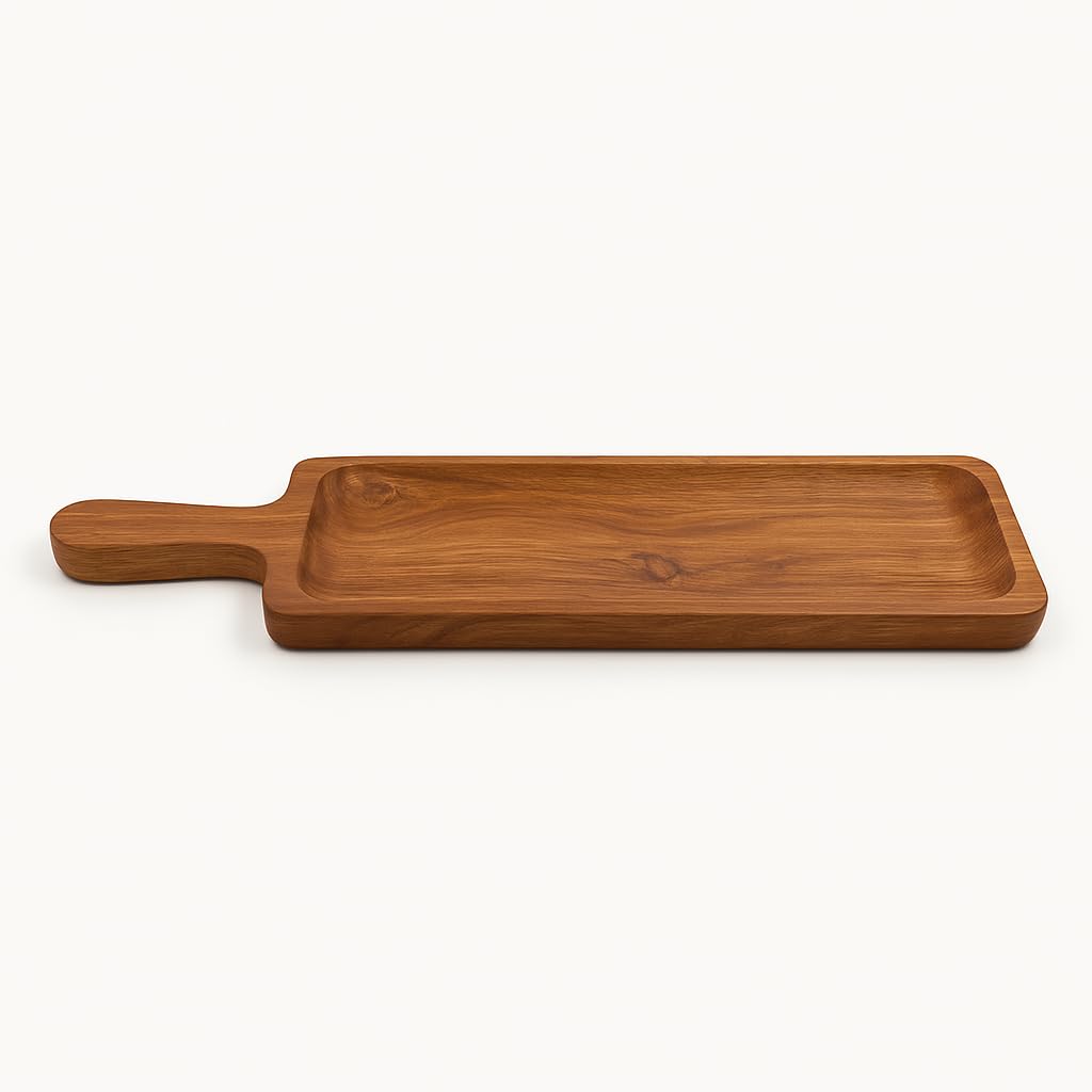 GURUBHAI EQUIPMENTS Wooden Serving Tray with Handle Set of 3 – Rectangular Sizzler Bet for Hot Sizzling Platters | Durable Wooden Underliner for Restaurants, Cafés & Home Serving
