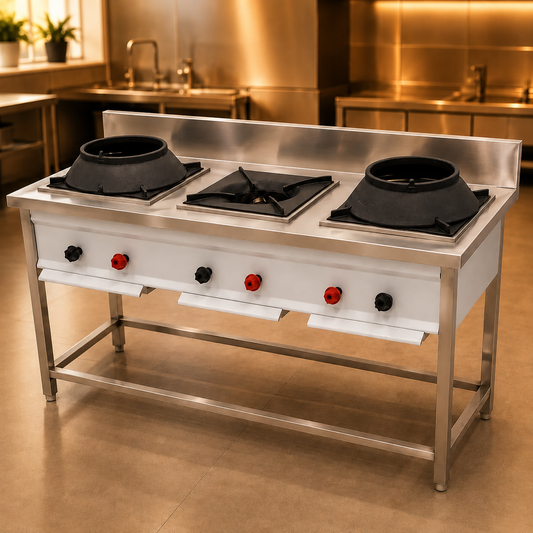 3-Burner Gas Range – 2 Chinese + 1 Single Burner