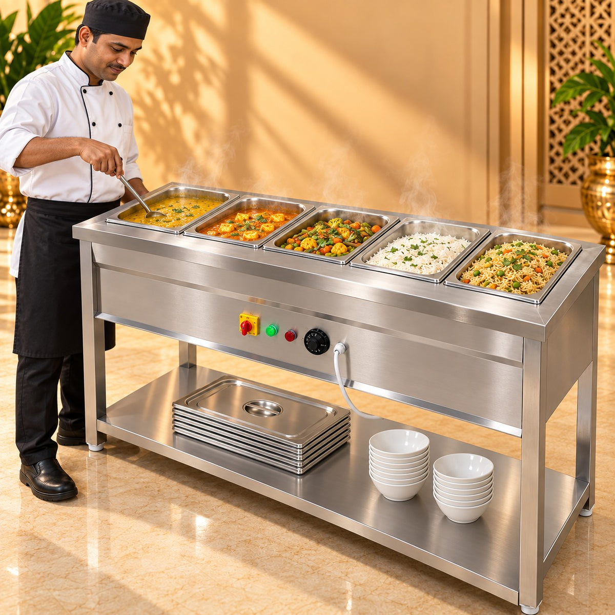 5 GN 1/2 Pan Electric Bain Marie – 36 × 20 × 32 in