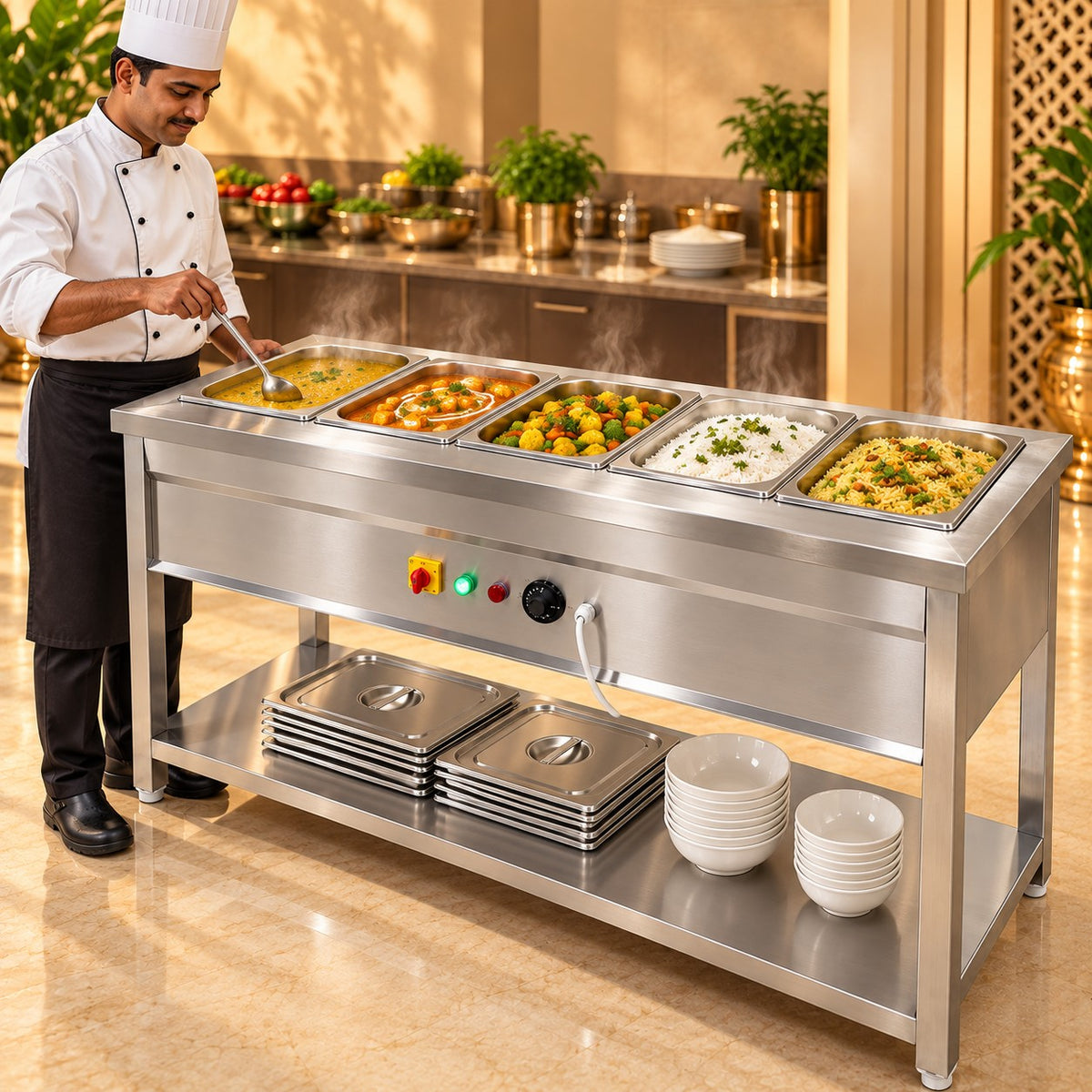 5 GN 1/2 Pan Electric Bain Marie – 36 × 20 × 32 in