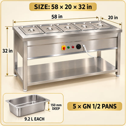 5 GN 1/2 Pan Electric Bain Marie – 36 × 20 × 32 in