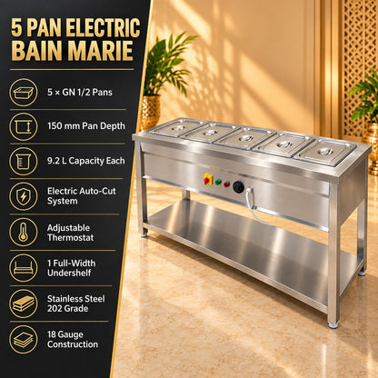 5 GN 1/2 Pan Electric Bain Marie – 36 × 20 × 32 in