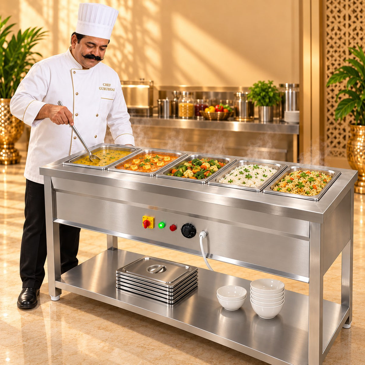 5 GN 1/2 Pan Electric Bain Marie – 36 × 20 × 32 in