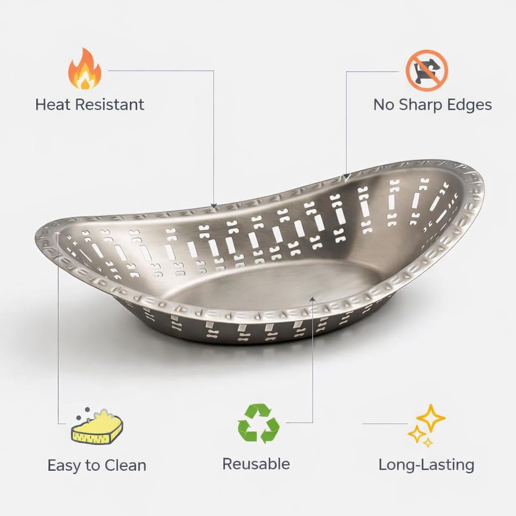 Gurubhai Equipments Stainless Steel Naan Serving Bowl Oval Bread Basket with Laser Cut Design | Elegant Nan Serving Basket for Restaurants, Hotels, Catering & Home Kitchen Use
