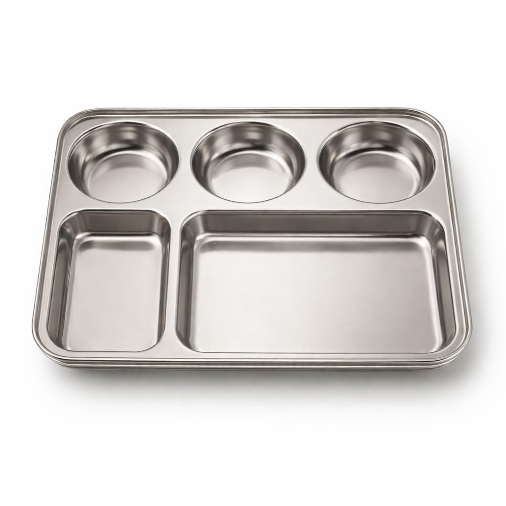 GURUBHAI EQUIPMENTS Stainless Steel Compartment Thali Plates with Sections | Durable Partition Plates for Mess, Canteen, Hostel & Home Dining