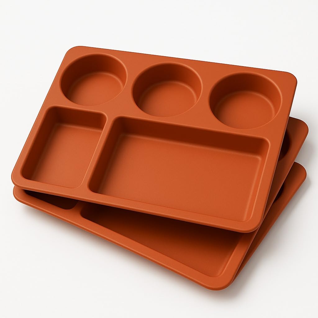 GURUBHAI EQUIPMENTS 5-Compartment Plastic Dinner Plate – Unbreakable Rectangular Partition Thali for Meals, Lunch & Dinner | Lightweight Tray for Home, Hostel, Canteen & Restaurant Use