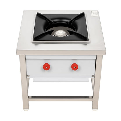 Gurubhai Equipments Stainless Steel Single Burner Bhatti Stove – Heavy-Duty Stock Pot Gas Range with Cast Iron Top & Control Valves | Ideal for Commercial Kitchen, Hotel & Restaurant Use