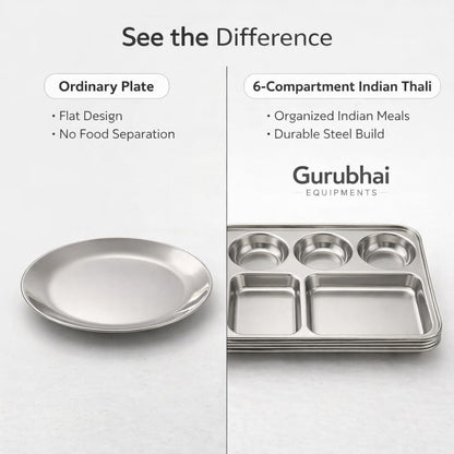 GURUBHAI EQUIPMENTS Stainless Steel Compartment Thali Plates with Sections | Durable Partition Plates for Mess, Canteen, Hostel & Home Dining