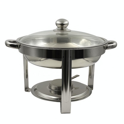 Gurubhai Equipments Premium Gold Finish Chafing Dish with Lid – Round Buffet Food Warmer with Fuel Burner | Elegant Hot Serving Chafer for Catering, Hotel, Restaurant & Party Use