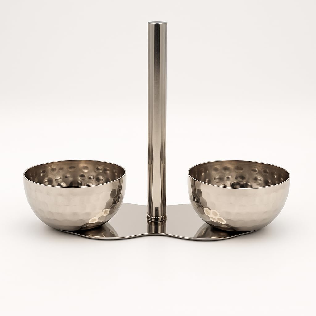 GURUBHAI EQUIPMENTS Stainless Steel Mukhwas Holder Set of 2 – Double Bowl Mouth Freshener Stand with Center Handle | Elegant Tabletop Mukhwas & Dry Fruit Server for Home, Hotel & Restaurant Use