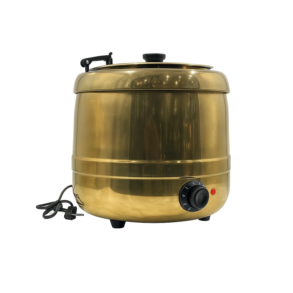 Gurubhai Equipments Electric Golden Soup Kettle Warmer, 10 Liter – Soup Warmer Tureen for Catering, Restaurants & Buffets, Ideal for Keeping Soups, Stews & Hot Foods Warm