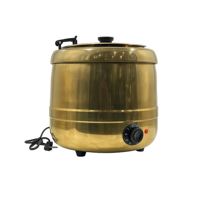 Gurubhai Equipments Electric Soup Kettle Warmer, 10 Liter, Soup Warmer, Soup Tureen for Catering, Restaurants & Buffets Businesses Ideal for Keeping Soups, Sauces (Golden)