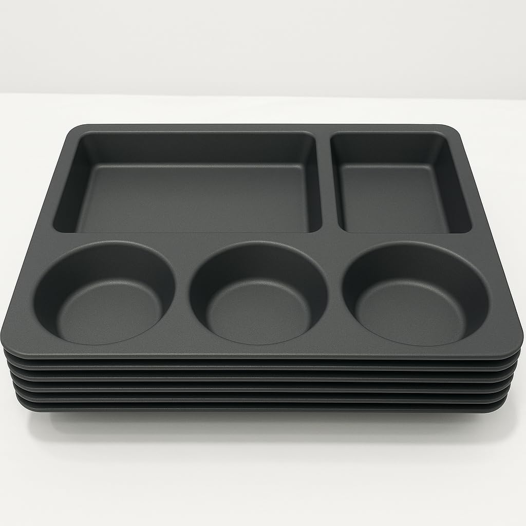 GURUBHAI EQUIPMENTS 5-Compartment Plastic Dinner Tray – Stackable Meal Serving Plate for Canteen, Hostel, School & Office Cafeteria | Durable Polypropylene Partition Thali