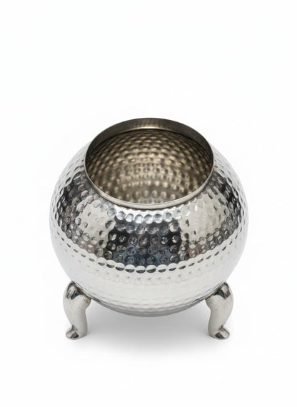 Gurubhai Equipments Hammered Stainless Steel Pani Puri Matka Set – 2 Water Matkas & 3 Serving Bowls